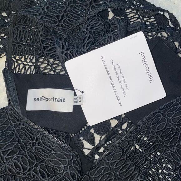 Self-Portrait Black Crochet Mini Dress | Sz 4 - Picture 5 of 5